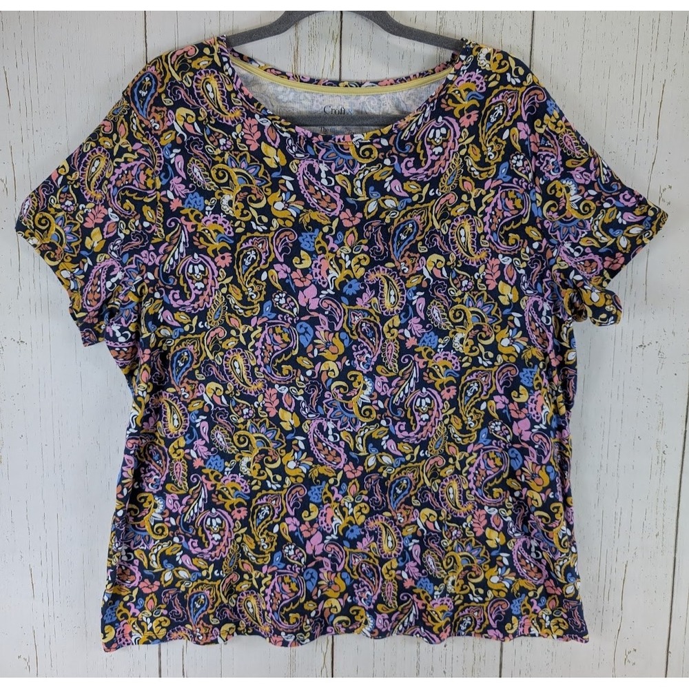 Croft Barrow Plus Size XXL Womens Multicolor Paisley Print Short Sleeve Top